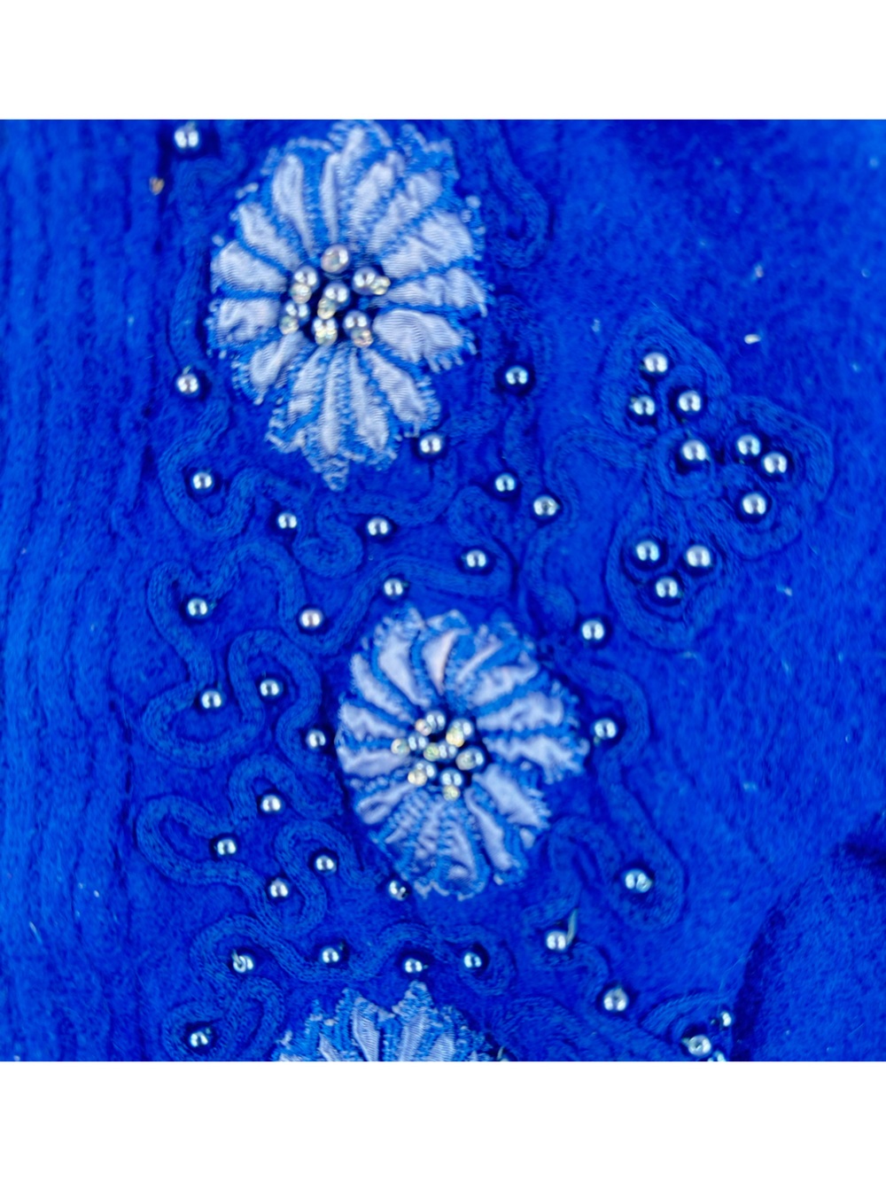 Vintage D.B. Moreno Blue Angora Wool 70% Beaded Cardigan Jacket Korea Size S - Picture 6 of 9